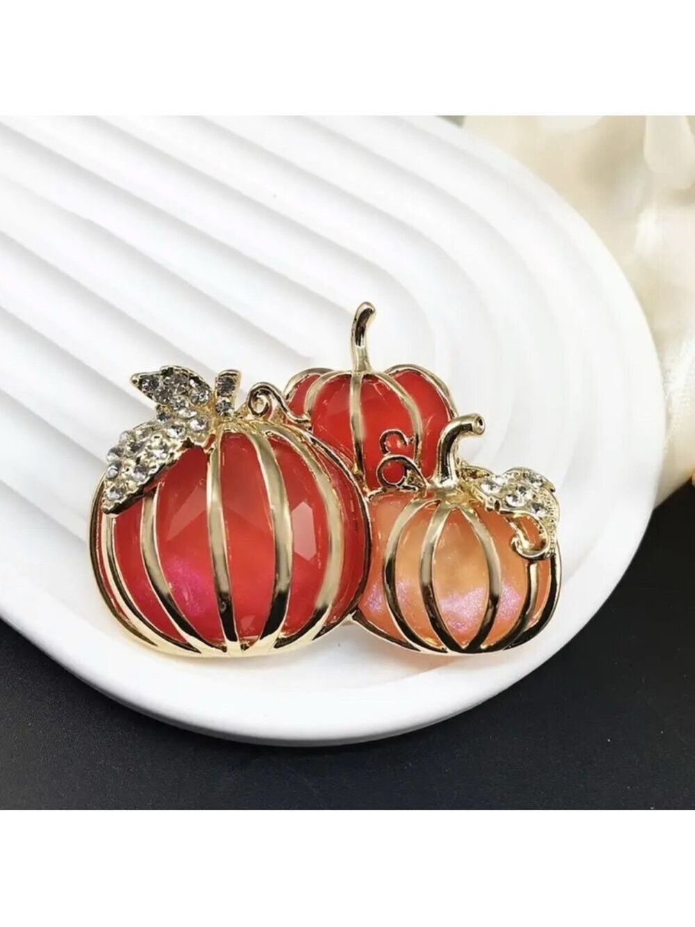 Gold and Orange Pumpkin Brooch Elegant